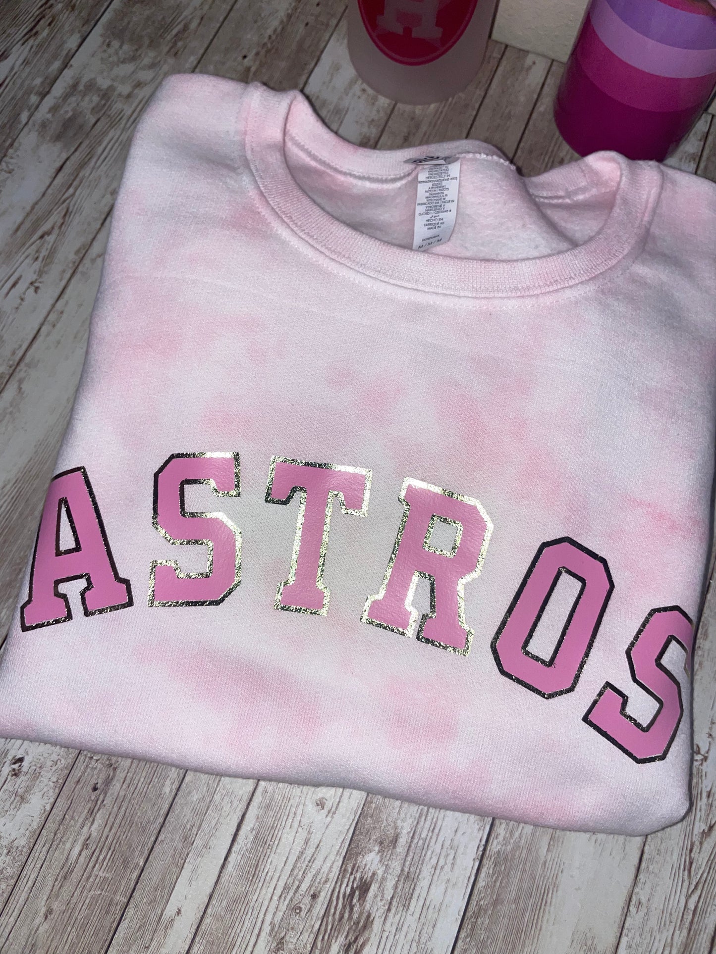 HTX Baseball Team Fleece Crew - Pink and Gold