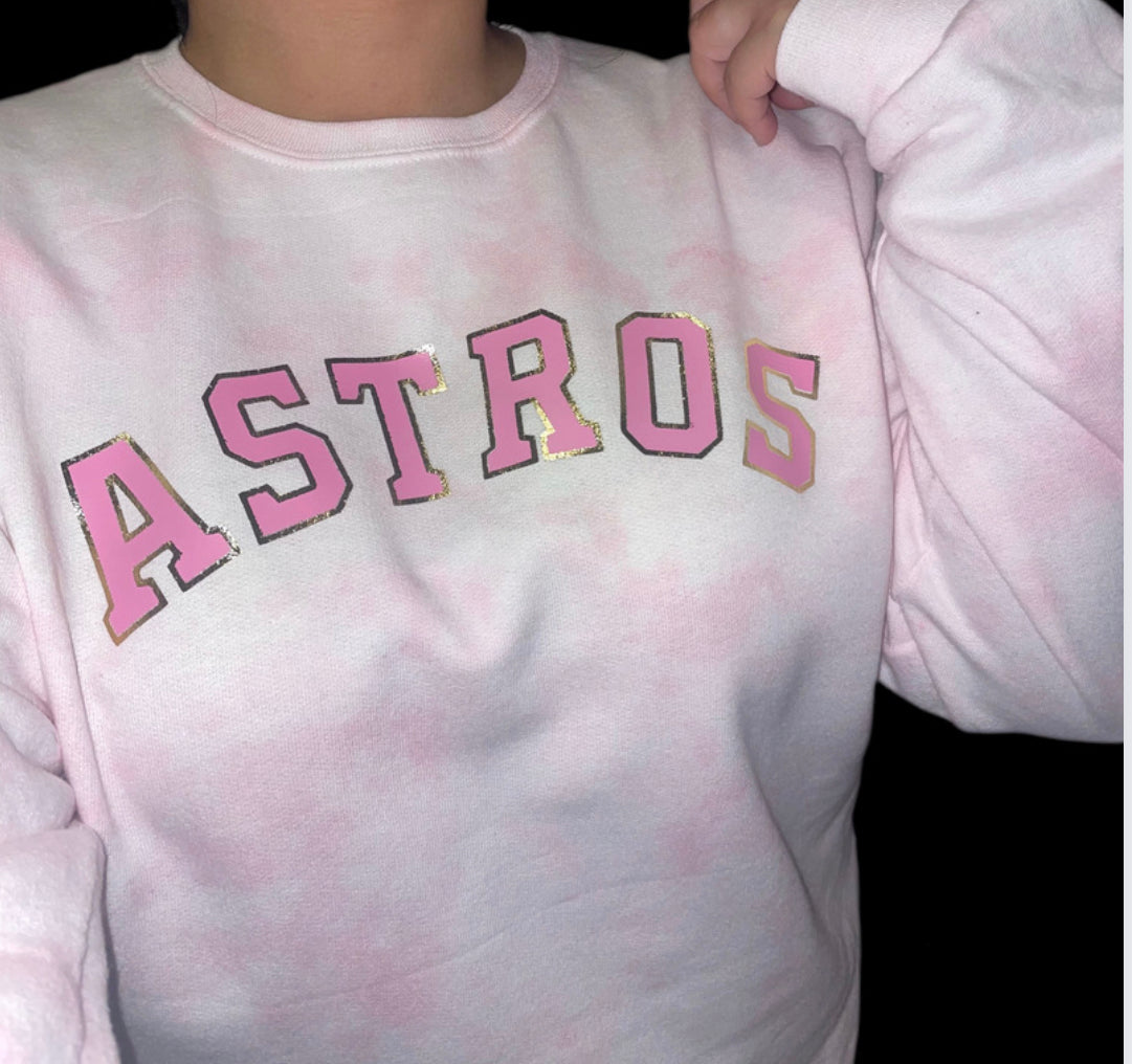 HTX Baseball Team Fleece Crew - Pink and Gold